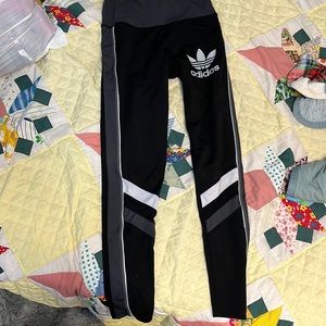 Adidas leggings, black, grey, and some white. Selling for $7